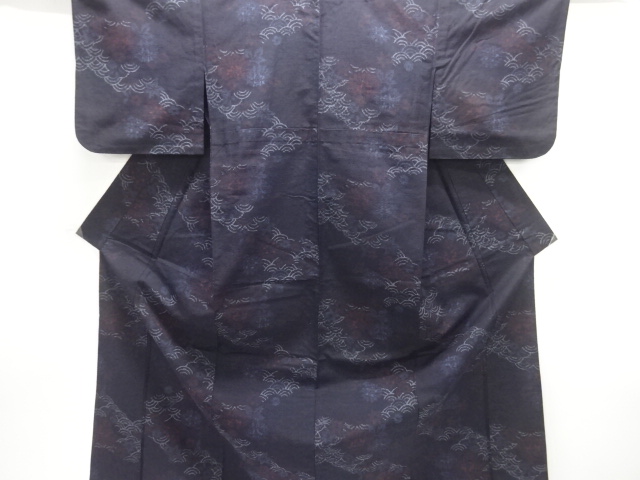 JAPANESE KIMONO / ANTIQUE HITOE KIMONO / SILK / MAWATA YUKI TSUMUGI / WOVEN FLORAL PLANTS